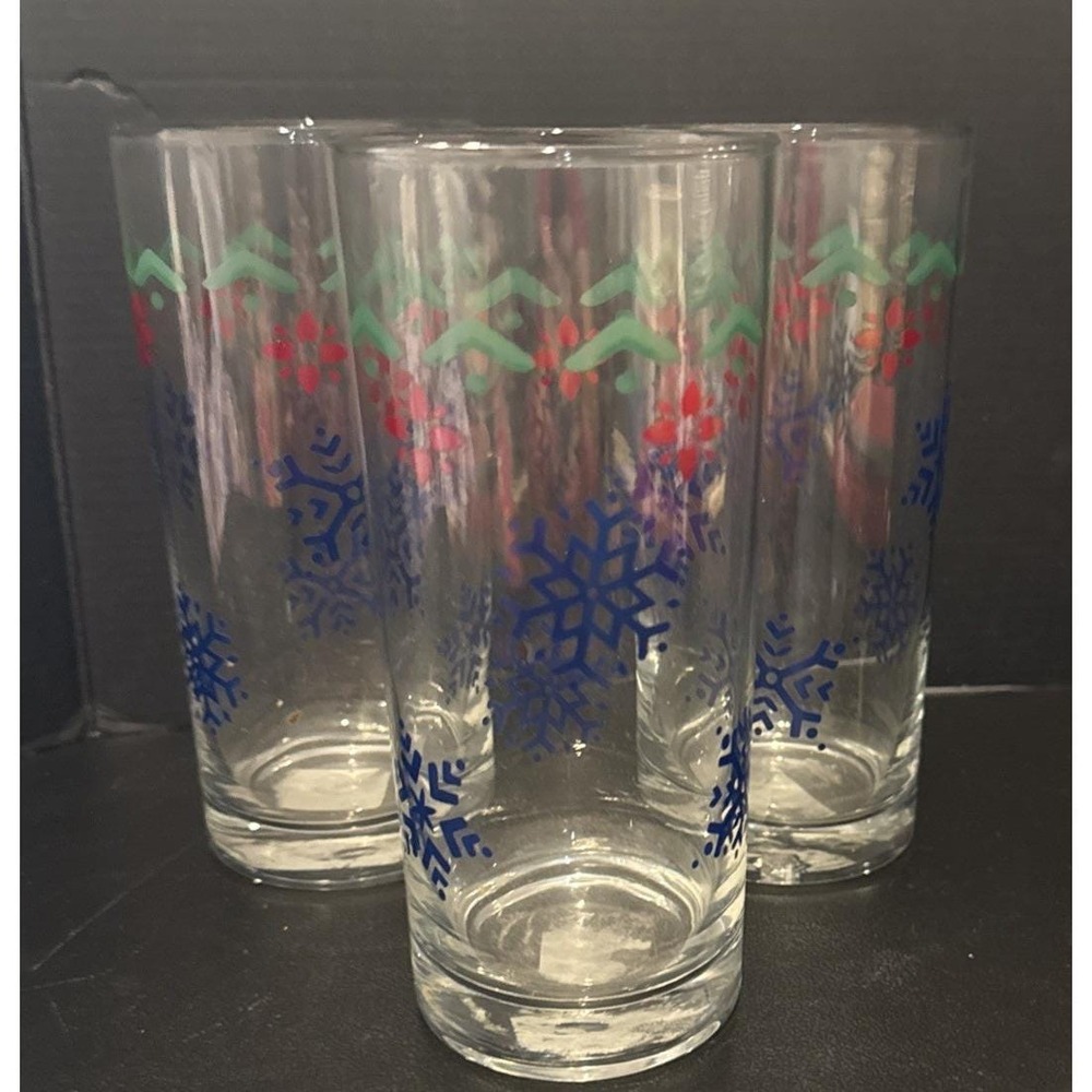 Pfaltzgraff Nordic Christmas Tumbler Glasses Glass Set Of 3 Snowflake NEW USA